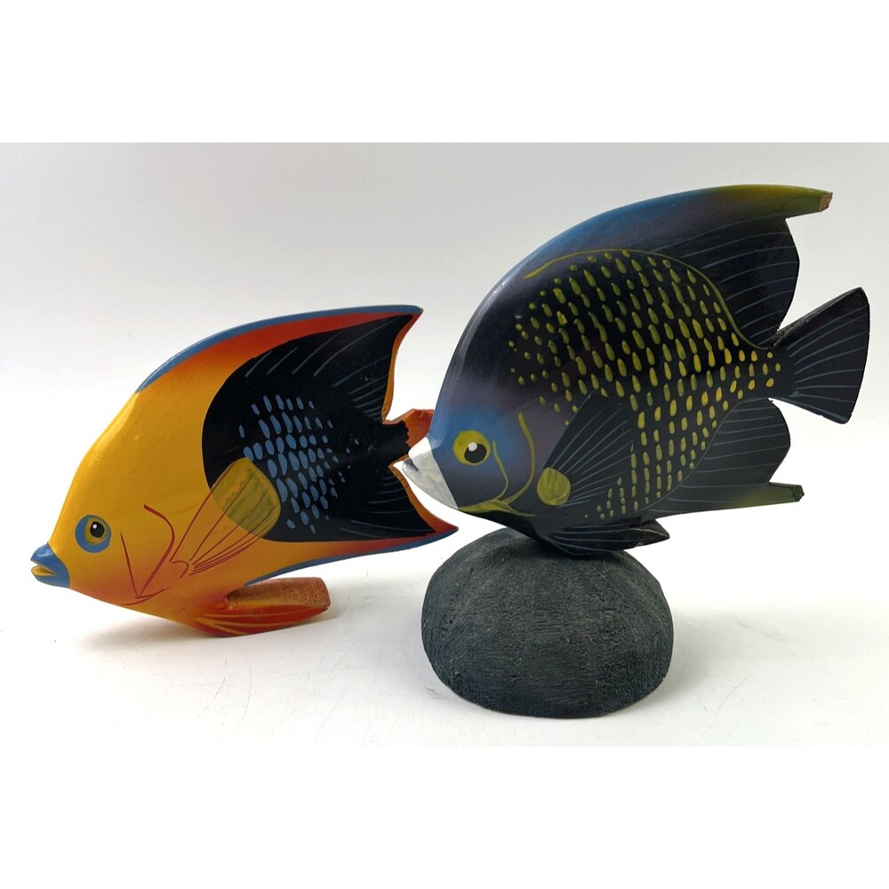 Pair of Colorful Decorative Fancy Tropical Aquatic Fish Decor (made Of Wood)
